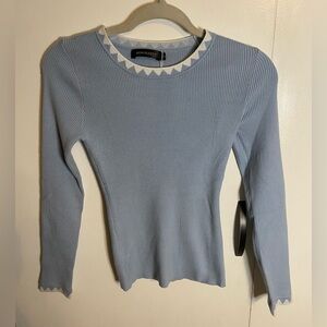 NWT MEROKEETY Long Sleeve Ribbed Sky Blue Sweater Crewneck Slim Fit Size Small
